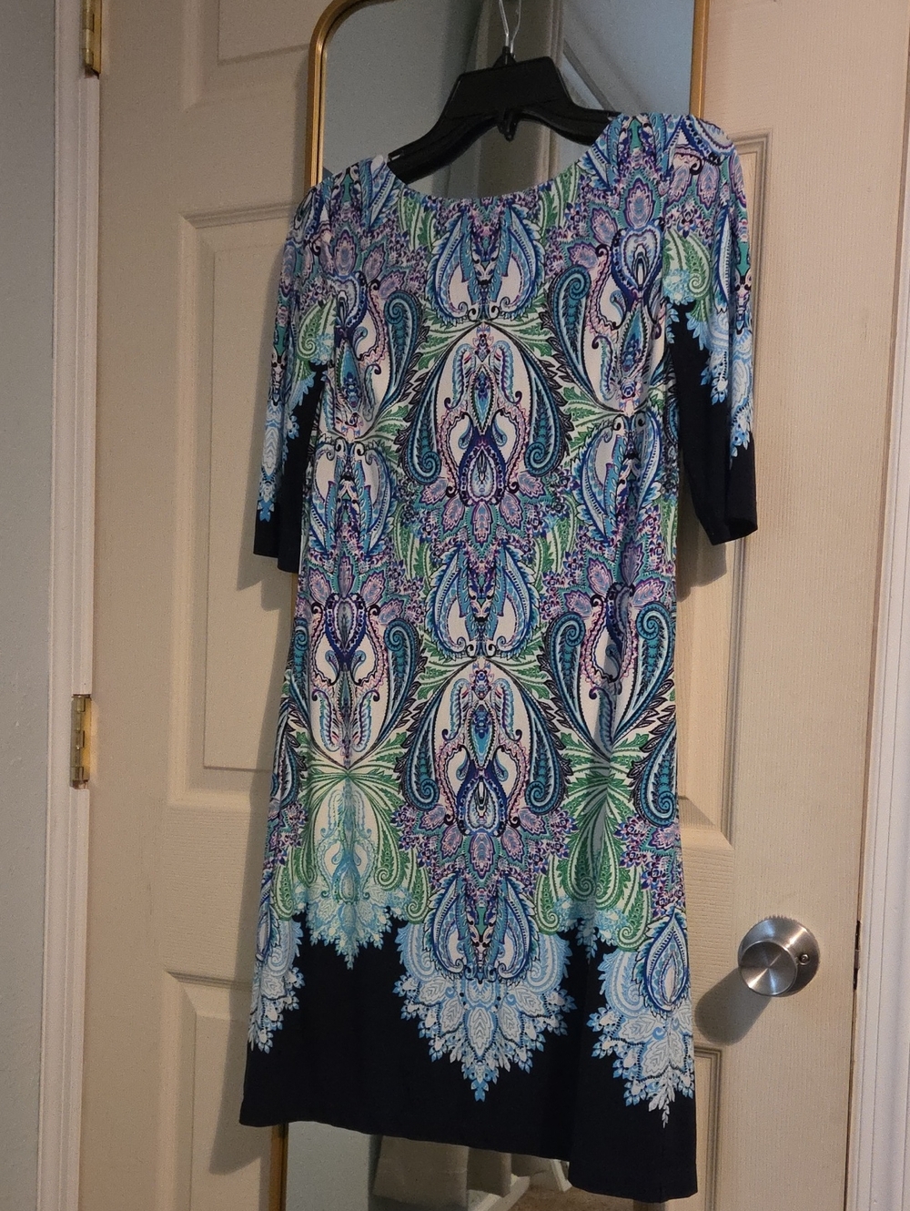 Eliza J Multicolor Paisley Shift Dress — Blue, Teal & Green Accents-size 8